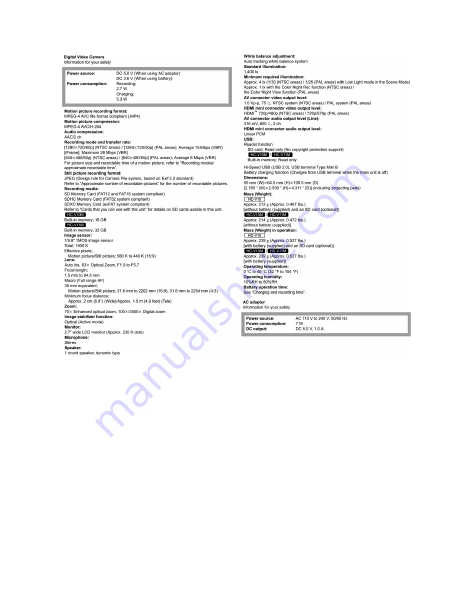 Panasonic HC-V100MK Service Manual Download Page 9