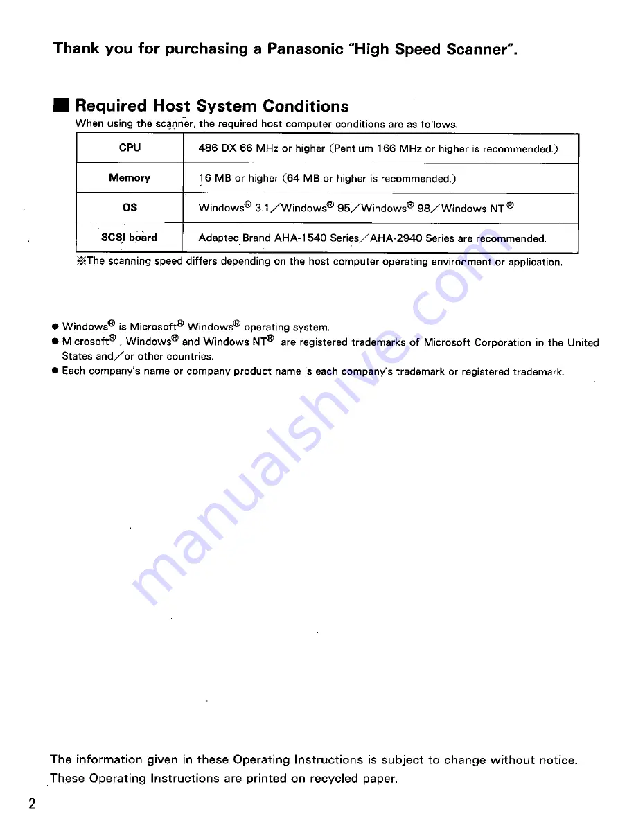 Panasonic KV-S6040W - Document Scanner Operating Instructions Manual Download Page 2