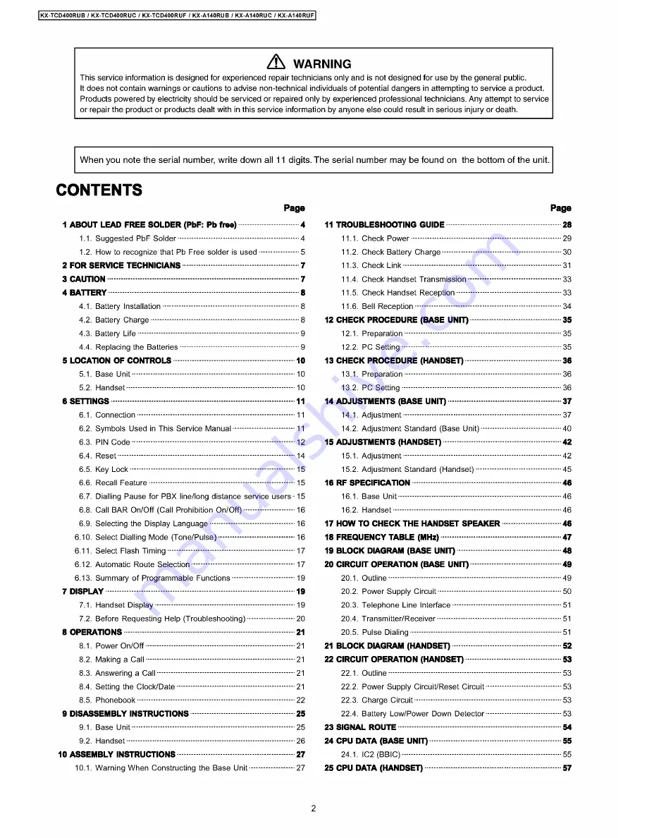 Panasonic KX-A140RUB Service Manual Download Page 2