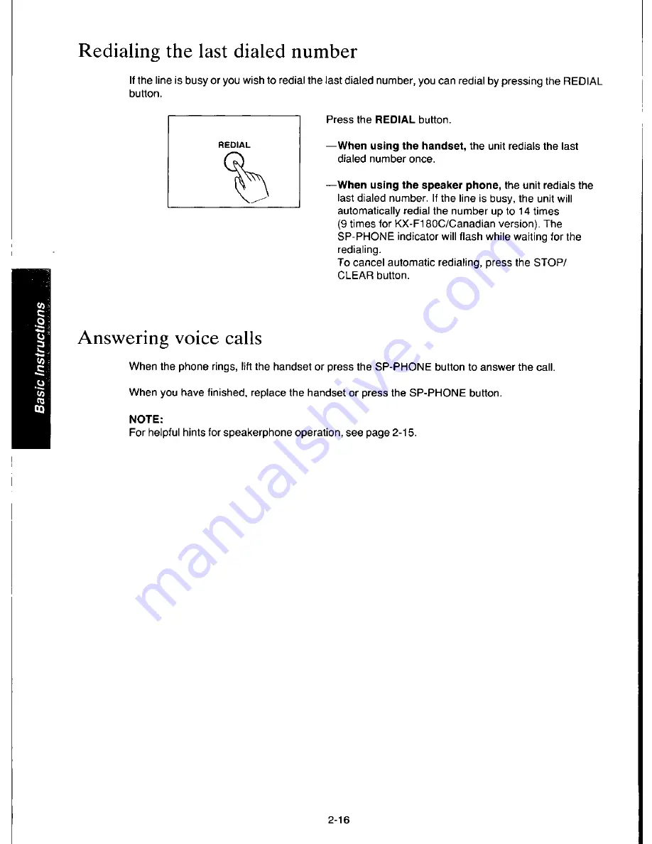 Panasonic KX-F180 Operating Instructions Manual Download Page 58