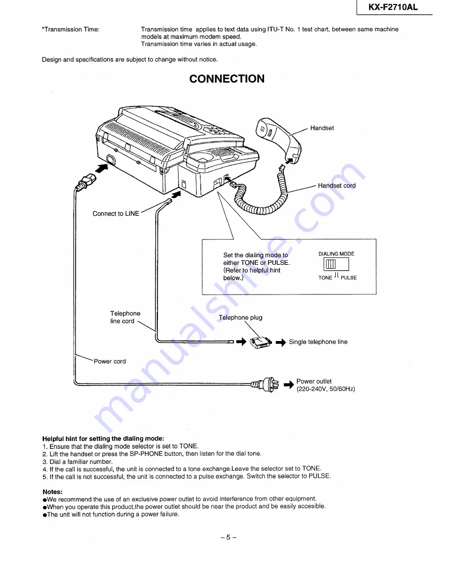 Panasonic KX-F2710AL Service Manual Download Page 5