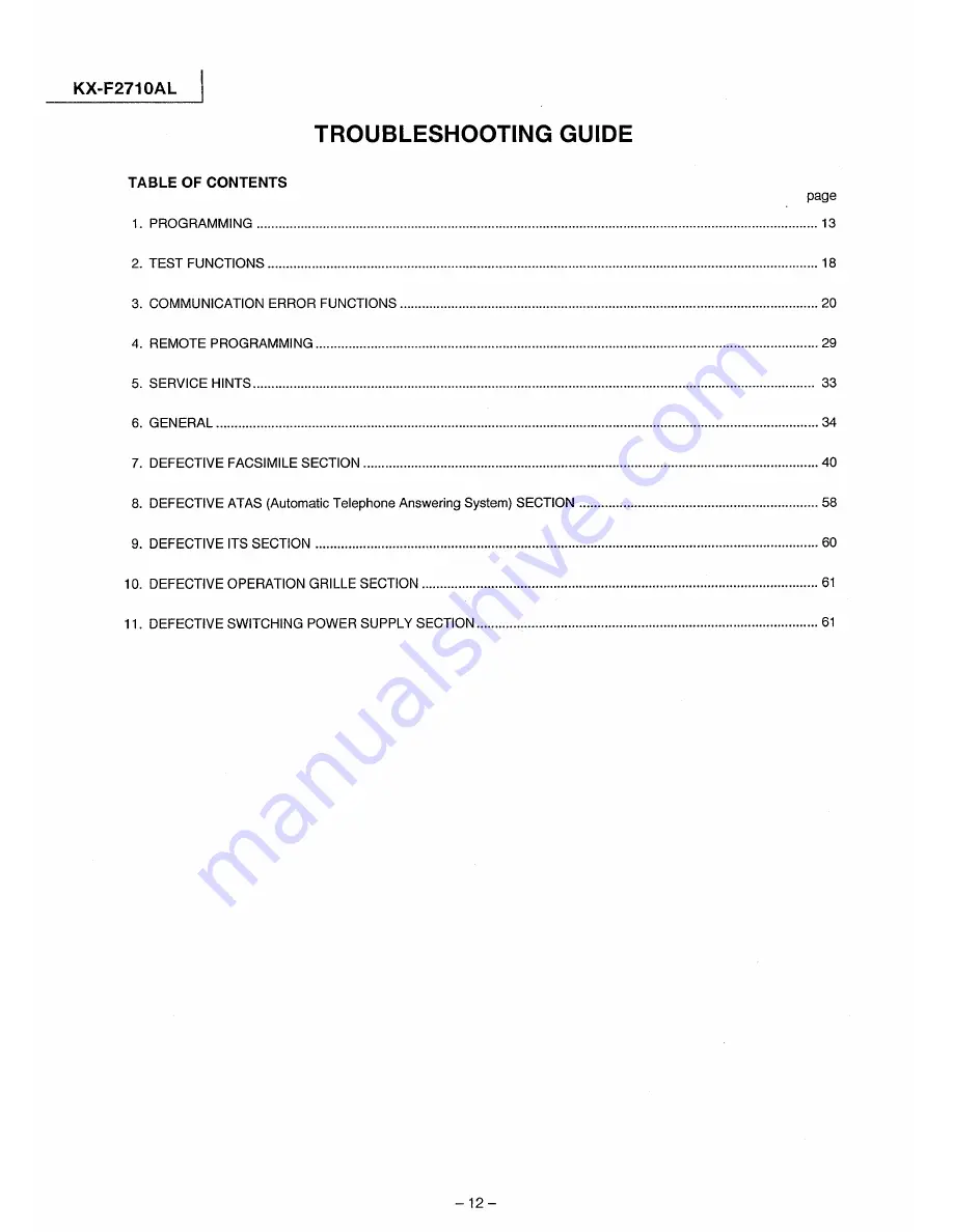 Panasonic KX-F2710AL Service Manual Download Page 12