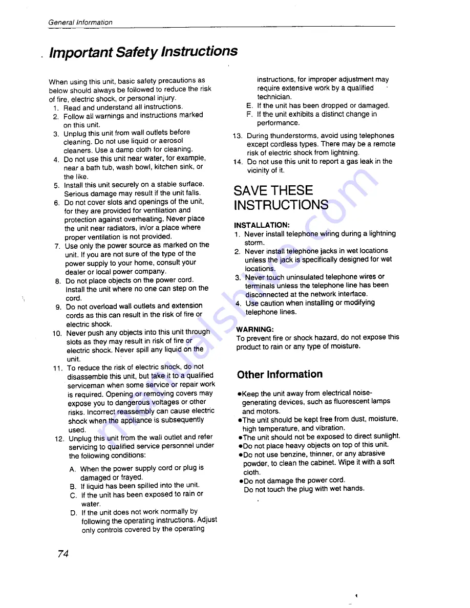 Panasonic KX-F2710NZ Operating Instructions Manual Download Page 74