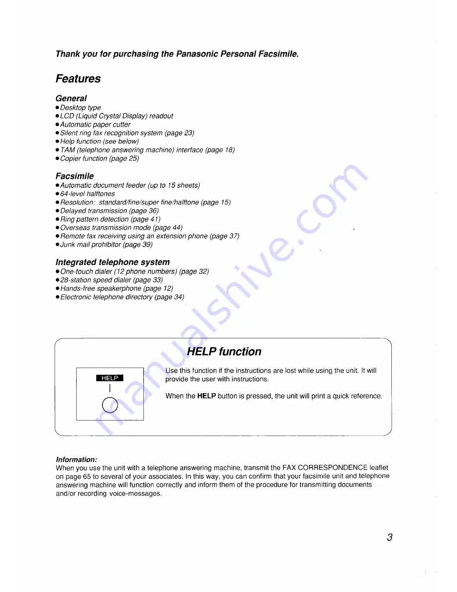 Panasonic KX-F550 Operating Instructions Manual Download Page 3