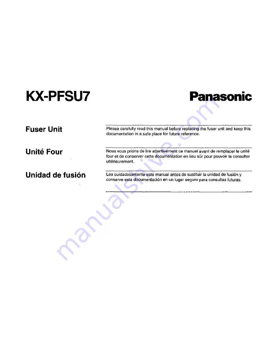 Panasonic KX-PFSU7 Quick Start Manual Download Page 1