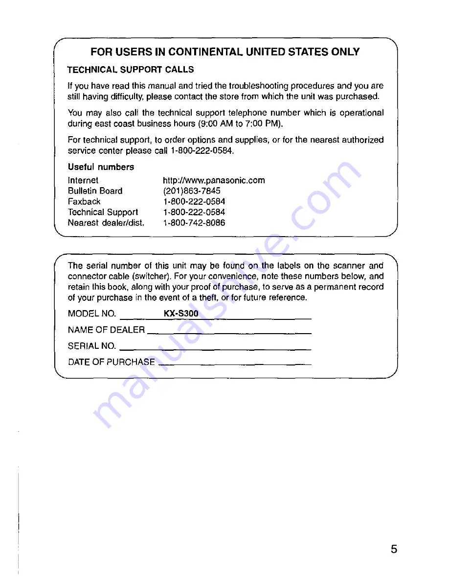 Panasonic KX-S300 Operating Instructions Manual Download Page 5