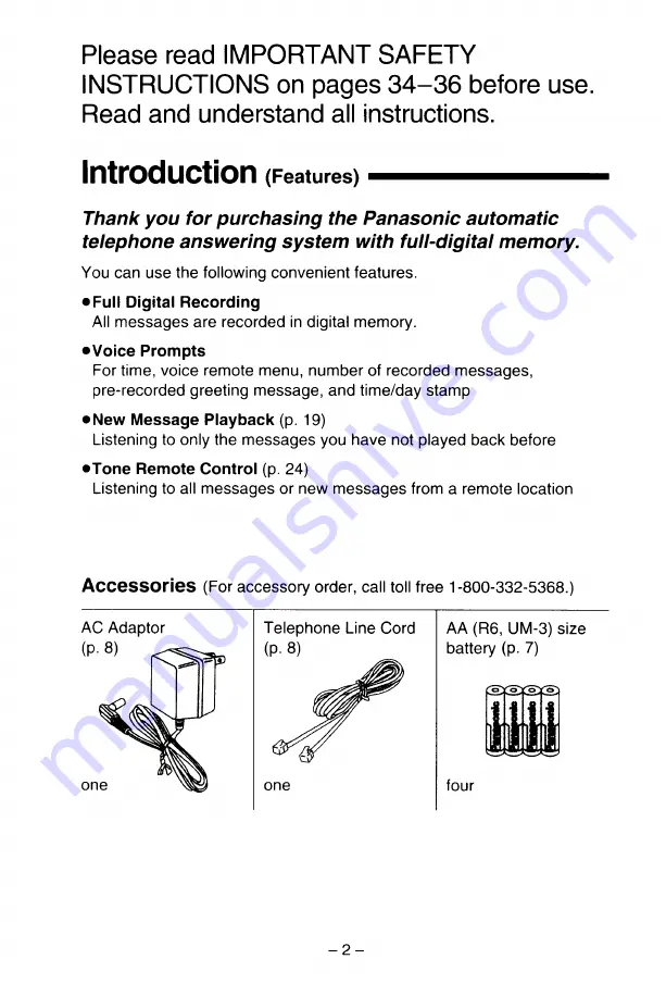 Panasonic KX-T8100 Operating Instructions Manual Download Page 2