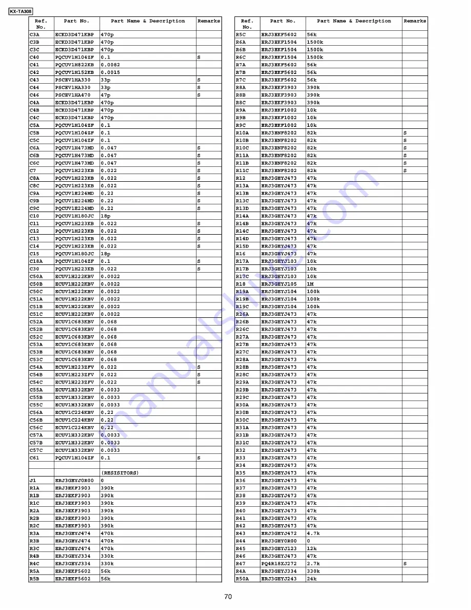 Panasonic KX-TA308 Скачать руководство пользователя страница 70