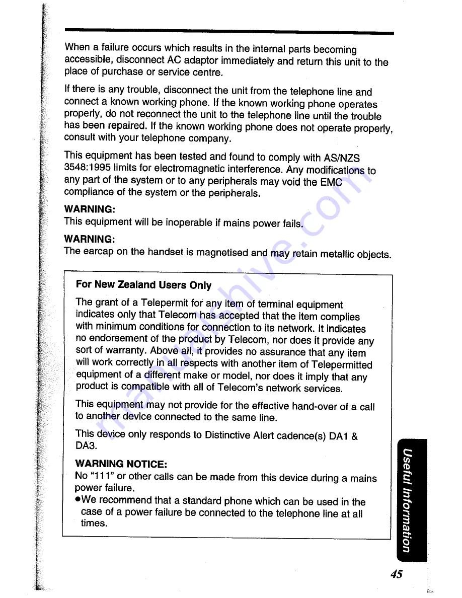 Panasonic KX-TC1045ALW Operating Instructions Manual Download Page 45