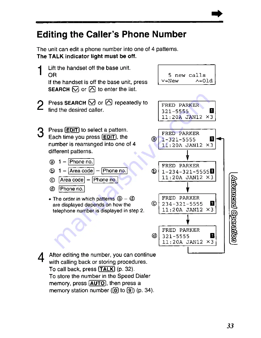 Panasonic KX-TC1721B - Specialized 2 Line 900 MHZ Phone Operating Instructions Manual Download Page 33