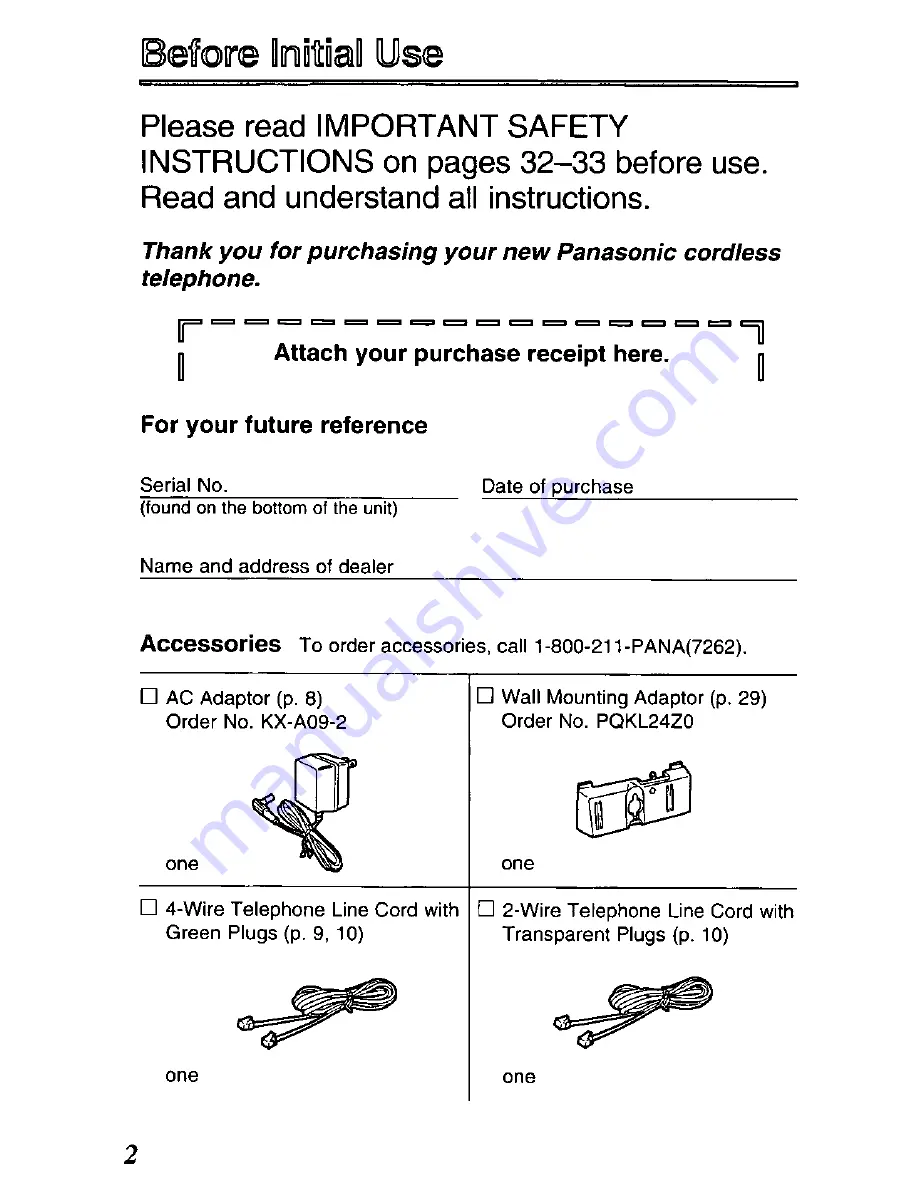 Panasonic KX-TC282B User Manual Download Page 2