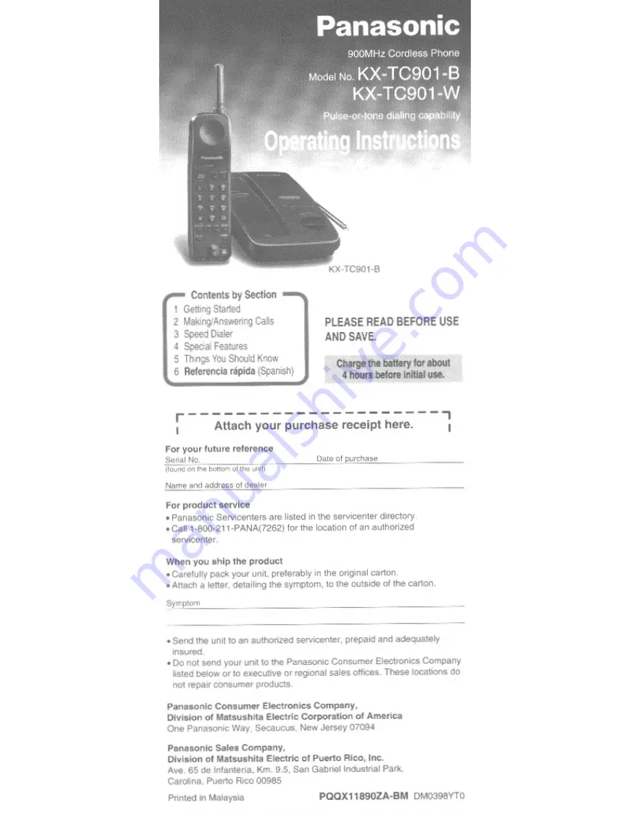 Panasonic KX-TC901 User Manual Download Page 1