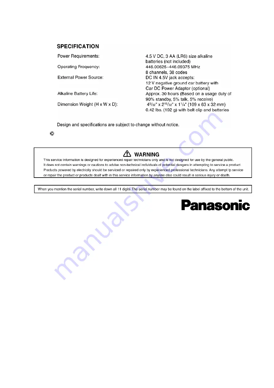 Panasonic KX-TR320EXF Service Manual Download Page 3