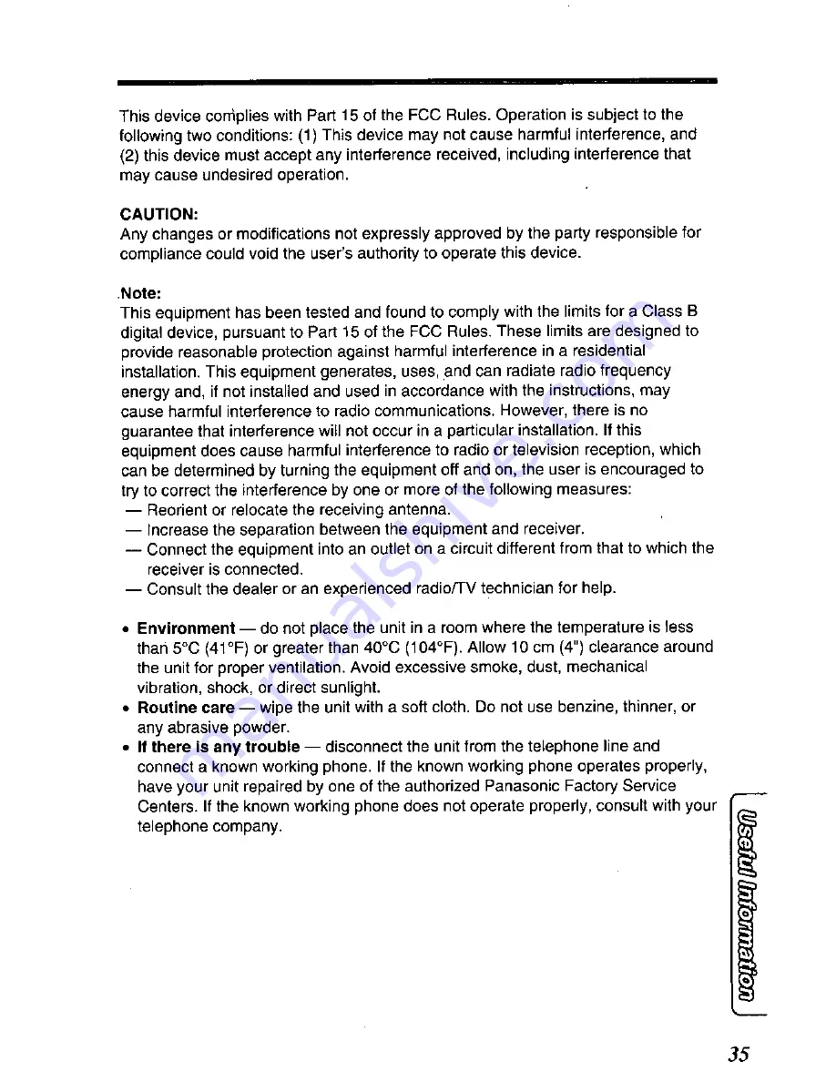 Panasonic KX-TS17W User Manual Download Page 35