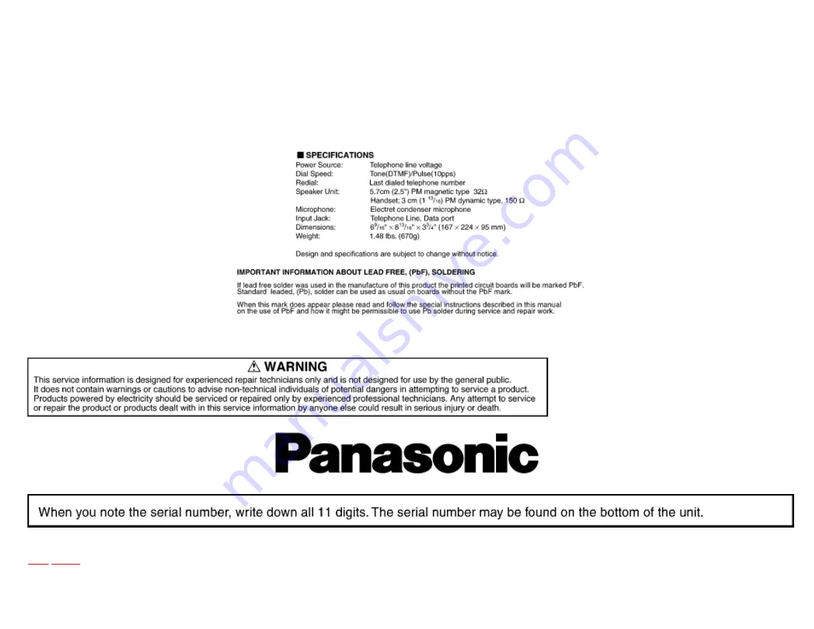 Panasonic KX-TS2365RUB Service Manual Download Page 2