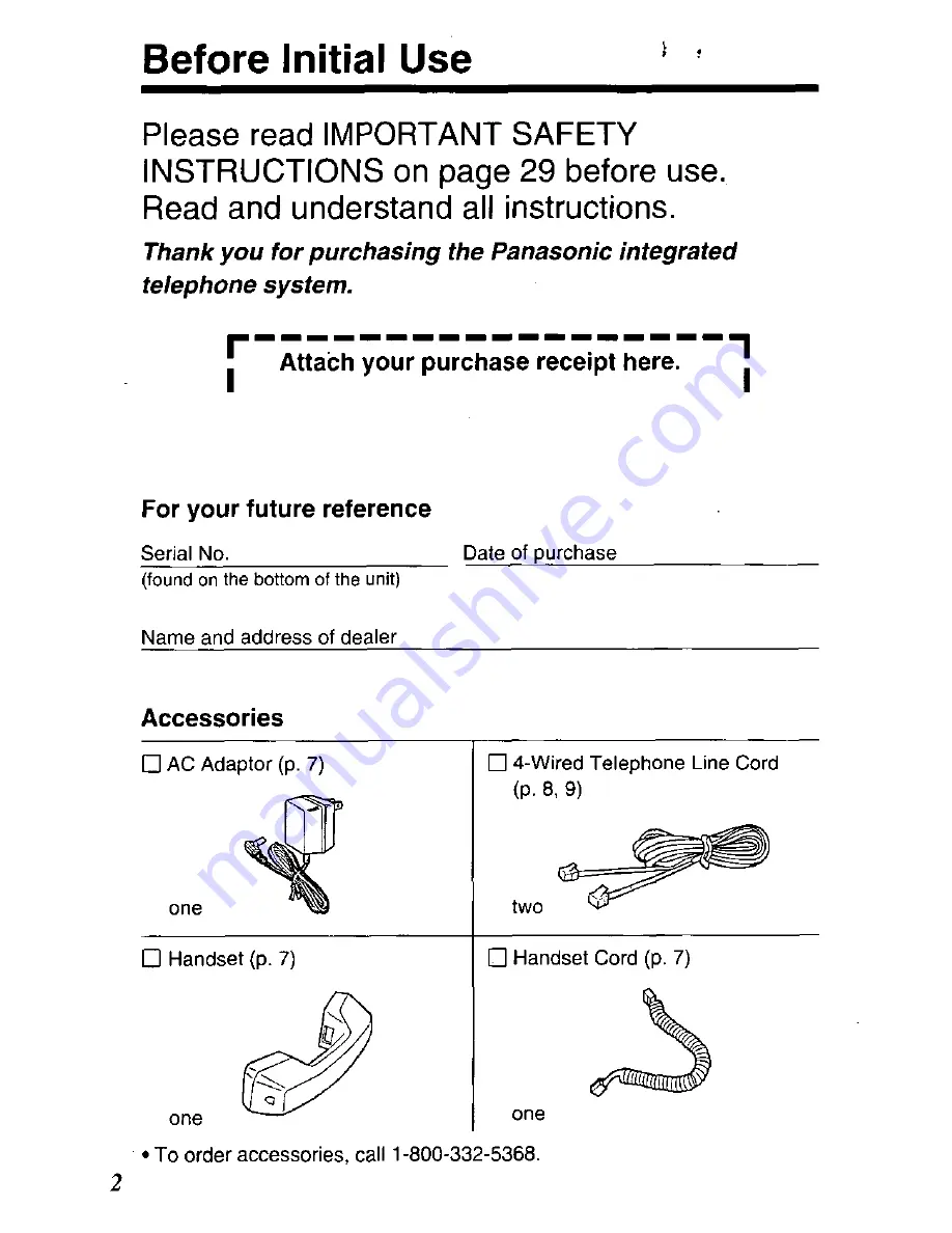 Panasonic KX-TS401W - Speakerphone Operating Instructions Manual Download Page 2