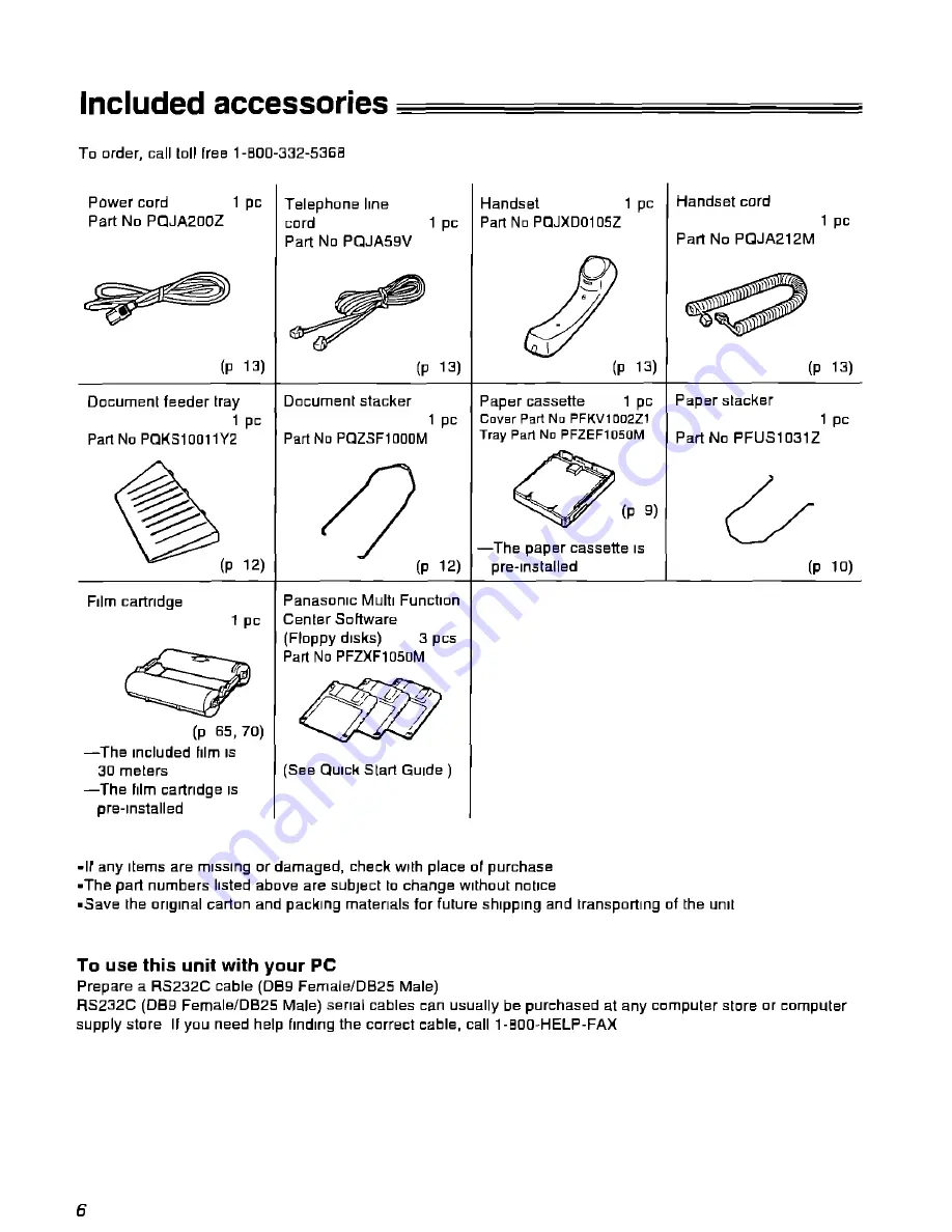 Panasonic KXF1050 - FAX Operating Instructions Manual Download Page 6