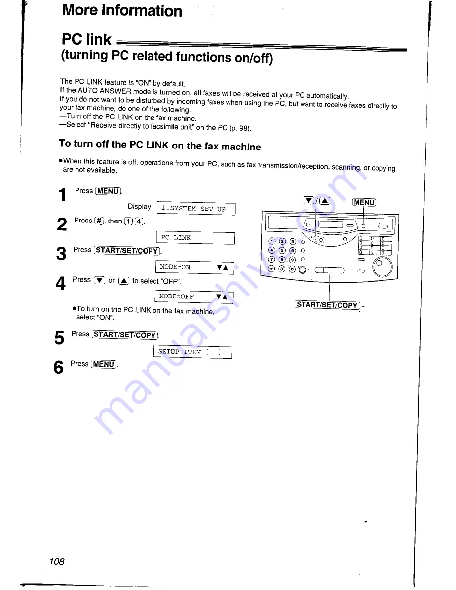 Panasonic KXFLM600AL Operating Instructions Manual Download Page 108