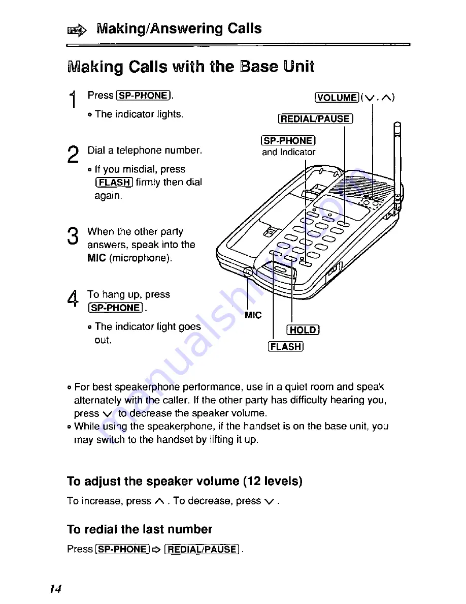 Panasonic KXTC910DB - CORDLESS 900 ANALOG User Manual Download Page 14