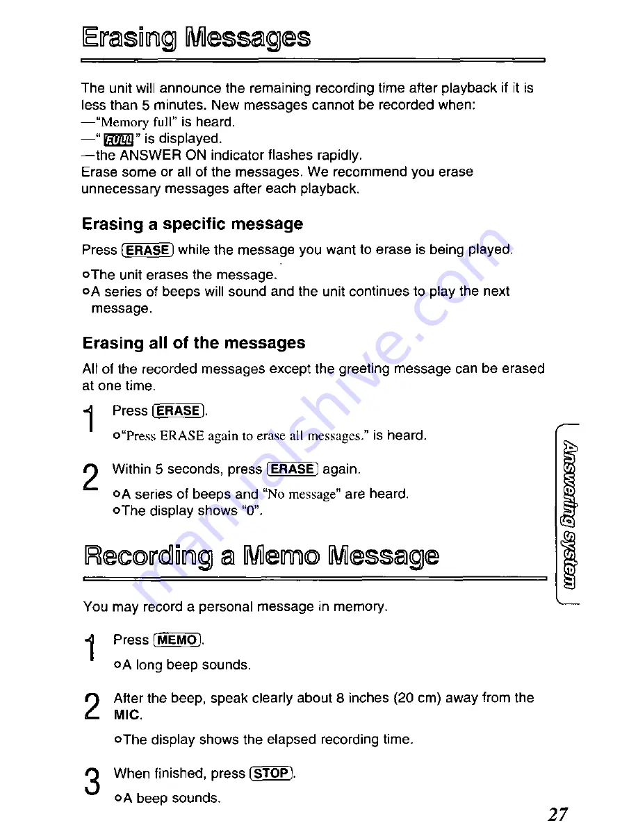 Panasonic KXTCM415B - CORDLES/ANS MAC/HYBR User Manual Download Page 27