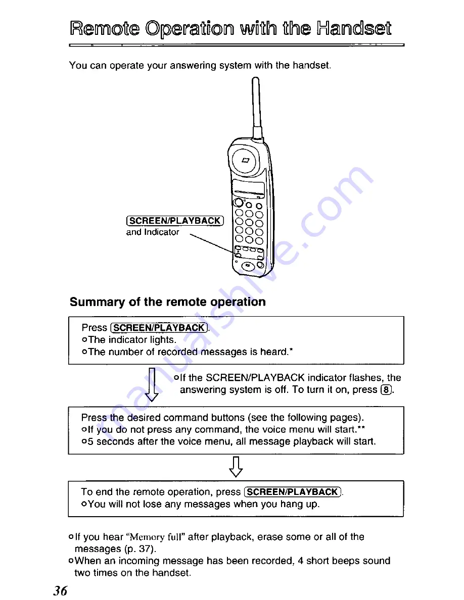 Panasonic KXTCM415B - CORDLES/ANS MAC/HYBR Скачать руководство пользователя страница 36