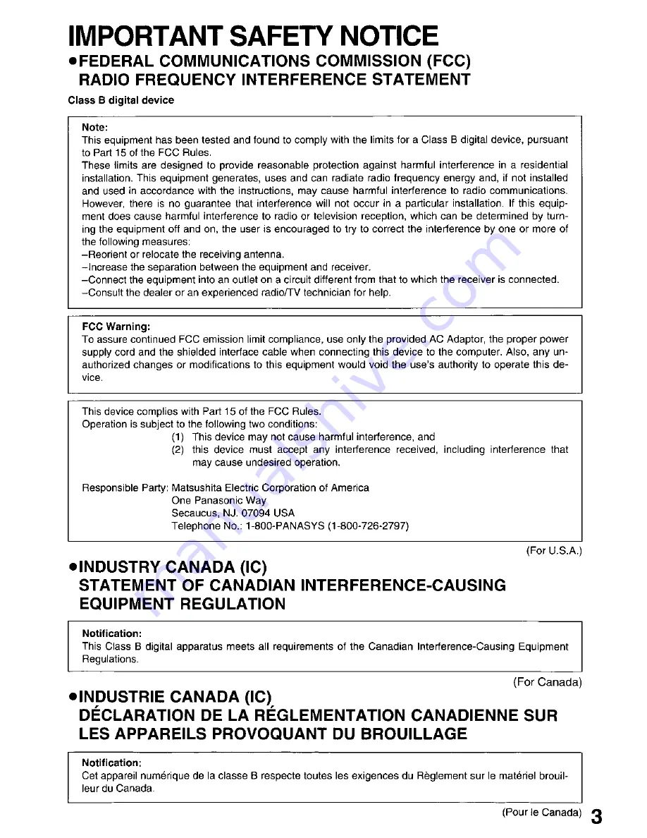 Panasonic LF-1600A Operating Instructions Manual Download Page 3