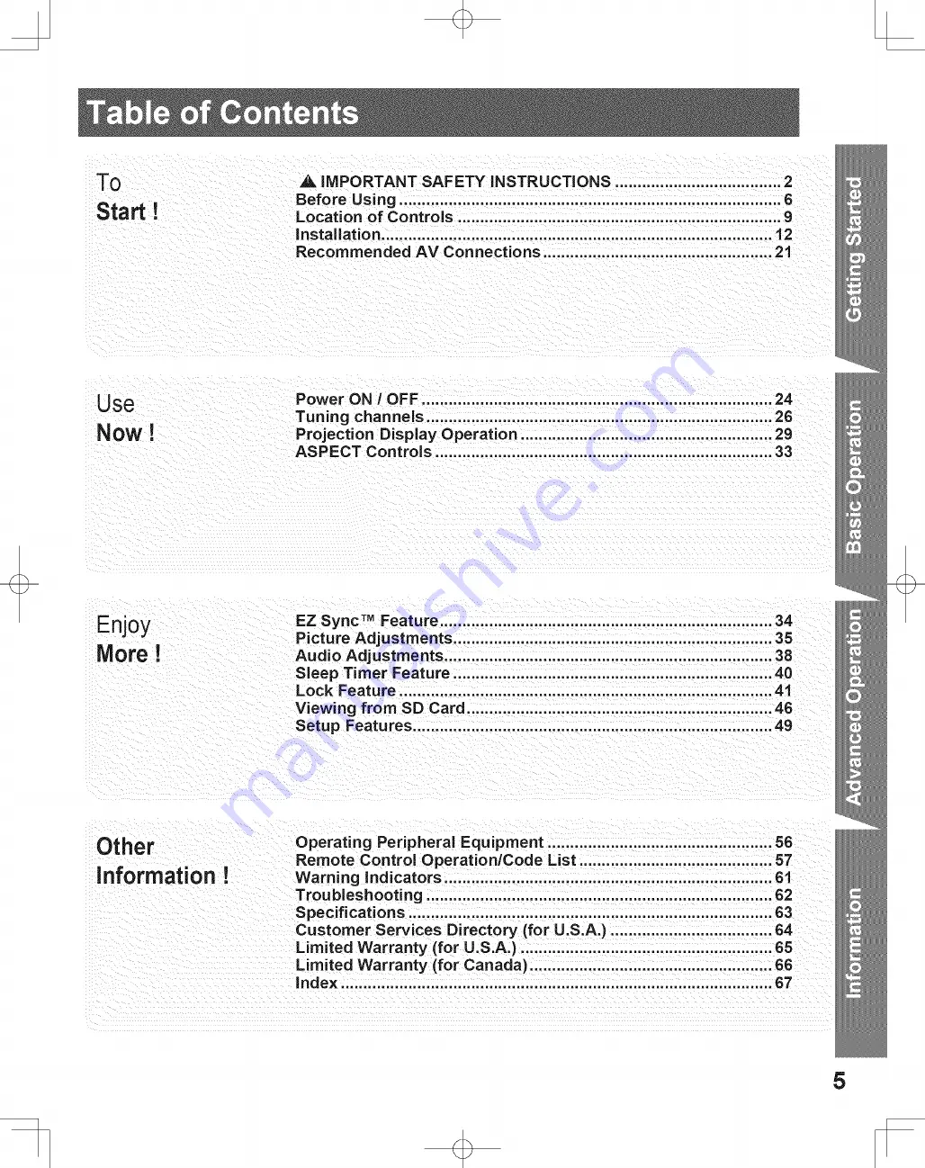 Panasonic LIFI PT-50LCZ7 Operating Instructions Manual Download Page 5