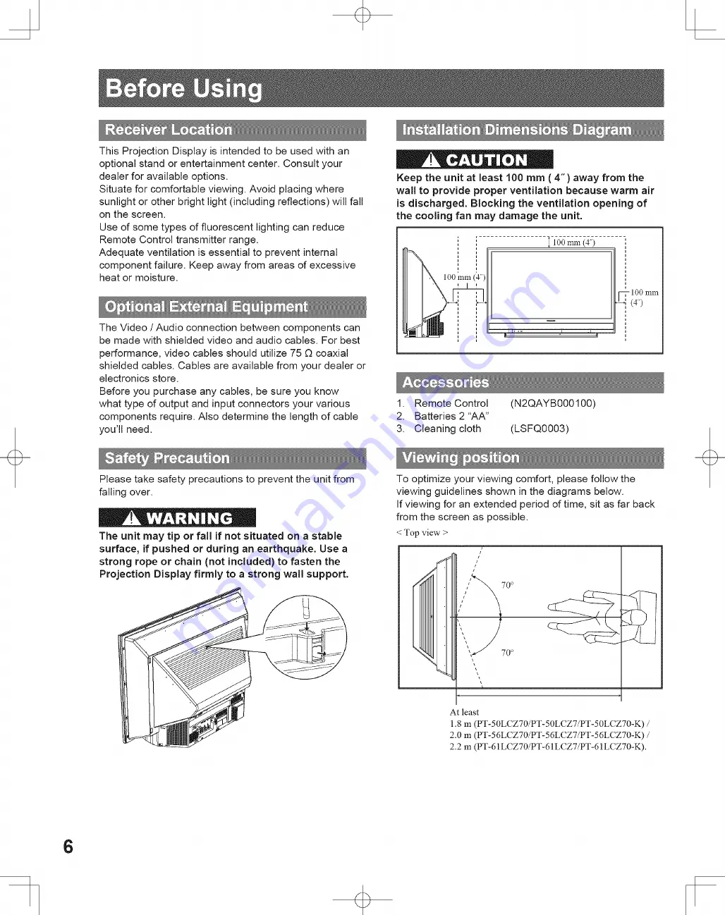 Panasonic LIFI PT-50LCZ7 Operating Instructions Manual Download Page 6