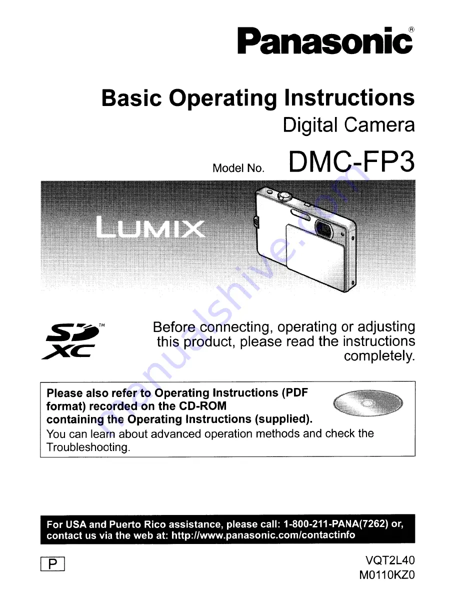 Panasonic Lumix DMC-FP3 Basic Operating Instructions Manual Download Page 1