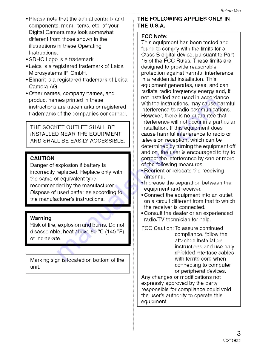 Panasonic Lumix DMC-FZ8 Operating Instructions Manual Download Page 3