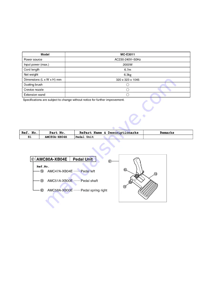 Panasonic MC-E3011-AP47 Service Manual Download Page 2