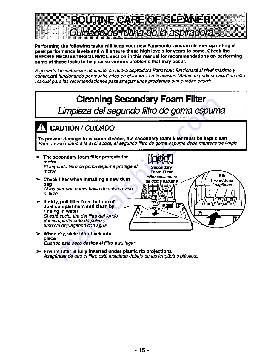 Panasonic MCV215 - COMMERCIAL VACUUM Operating Instructions Manual Download Page 15