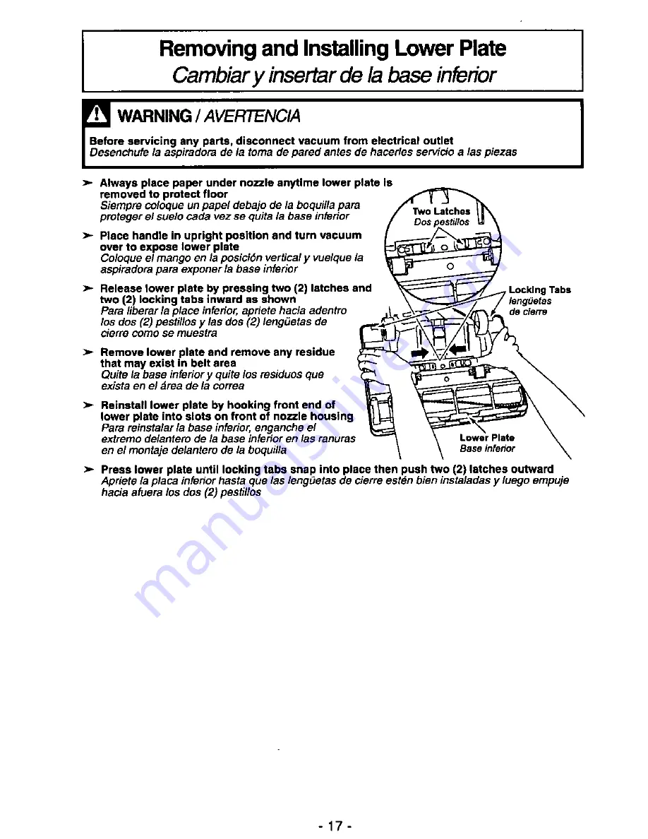 Panasonic MCV215 - COMMERCIAL VACUUM Operating Instructions Manual Download Page 17