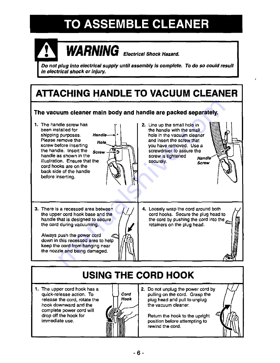 Panasonic MCV5117 - UPRIGHT VACUUM-QKDR Operating Instructions Manual Download Page 6