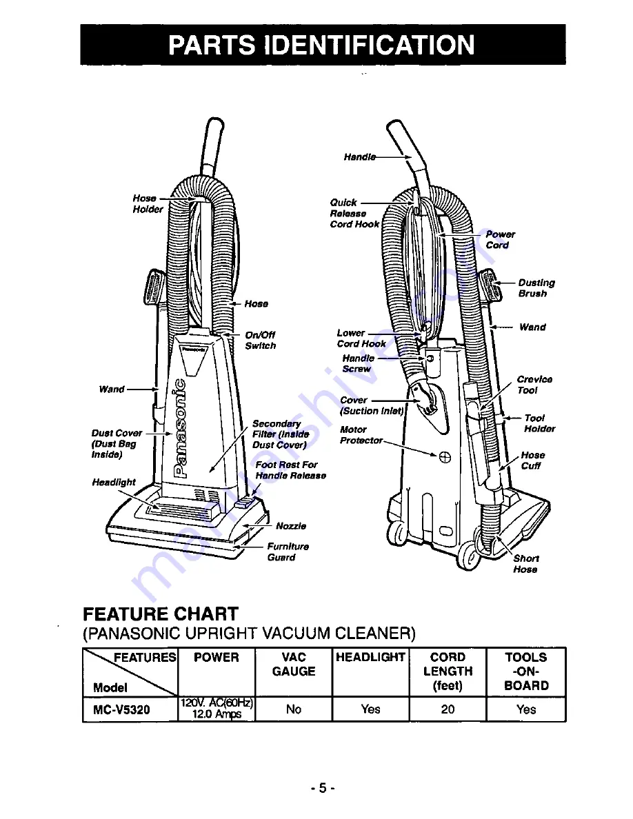 Panasonic MCV5320 - UPRIGHT VACUUM-QKDR Скачать руководство пользователя страница 5