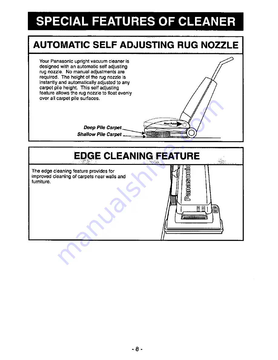 Panasonic MCV5320 - UPRIGHT VACUUM-QKDR Operating Instructions Manual Download Page 8