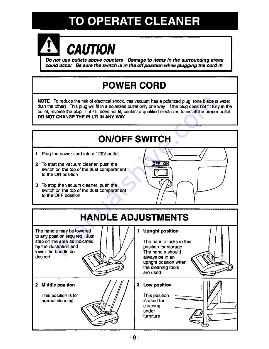 Panasonic MCV5320 - UPRIGHT VACUUM-QKDR Operating Instructions Manual Download Page 9