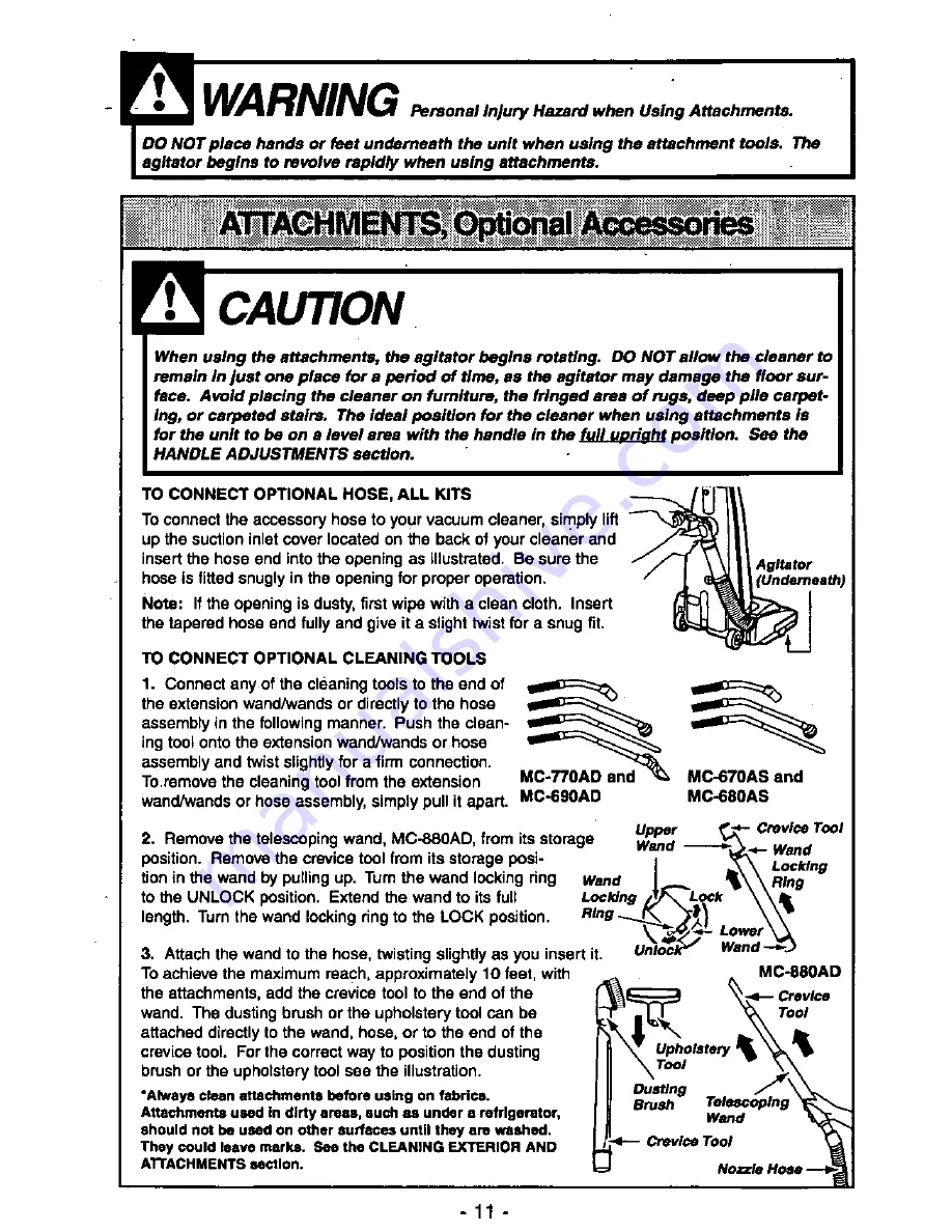 Panasonic MCV6602 - UPRIGHT VACUUM Operating Instructions Manual Download Page 11