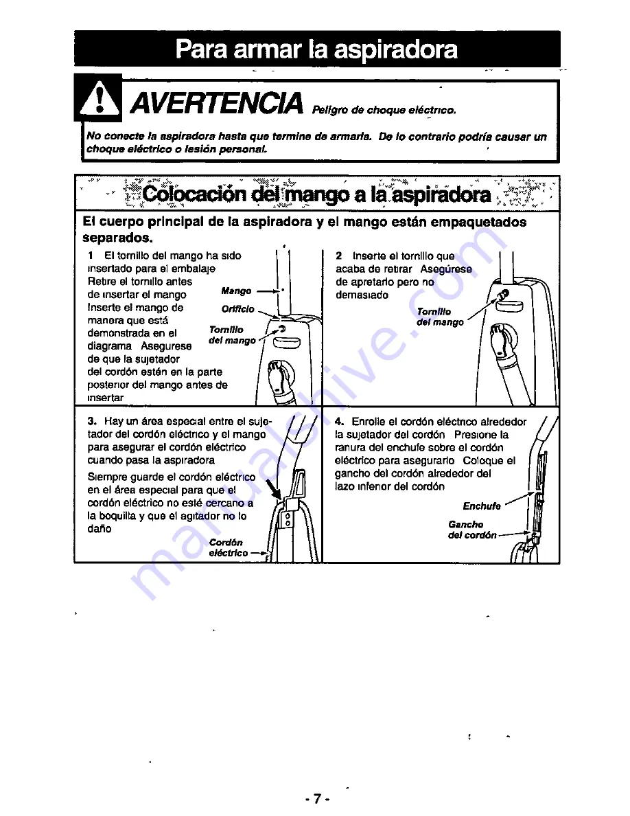 Panasonic MCV6602 - UPRIGHT VACUUM Operating Instructions Manual Download Page 27