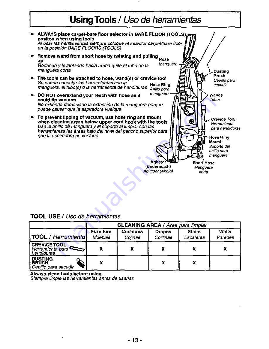 Panasonic MCV7311 - UPRIGHT VACUUMM Operating Instructions Manual Download Page 13