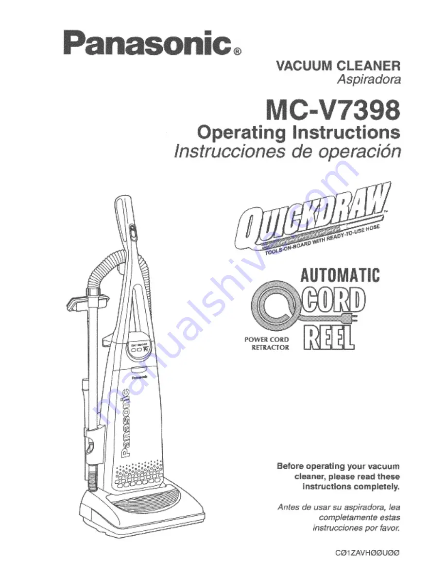 Panasonic MCV7398 - UPRIGHT VACUUM Скачать руководство пользователя страница 1