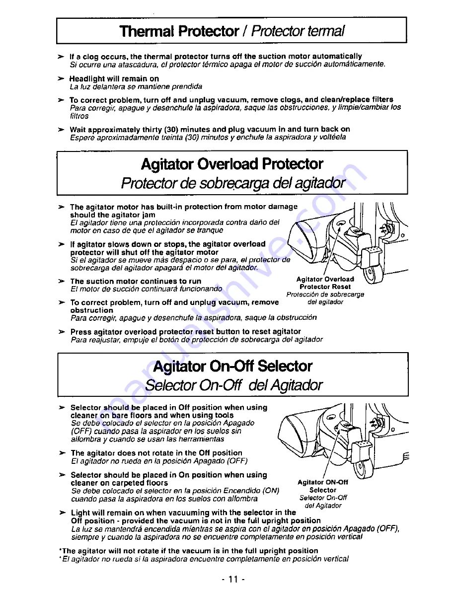 Panasonic MCV7407D - UPRIGHT VACUUM Operating Instructions Manual Download Page 11