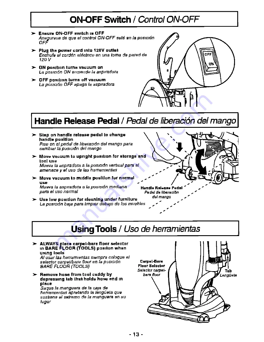 Panasonic MCV7501 - UPRIGHT VACUUM Operating Instructions Manual Download Page 13