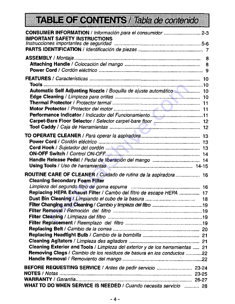 Panasonic MCV7571 - UPRIGHT VACUUM Operating Instructions Manual Download Page 4