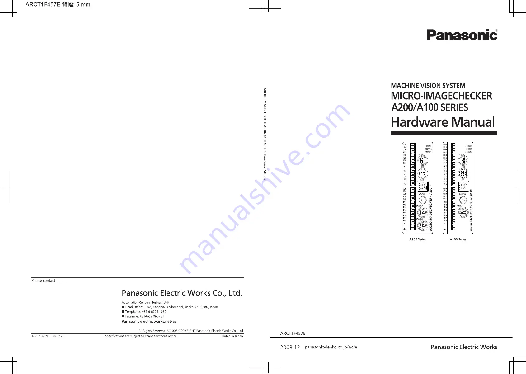 Panasonic MICRO-IMAGECHECKER A100 Series Hardware Manual Download Page 1