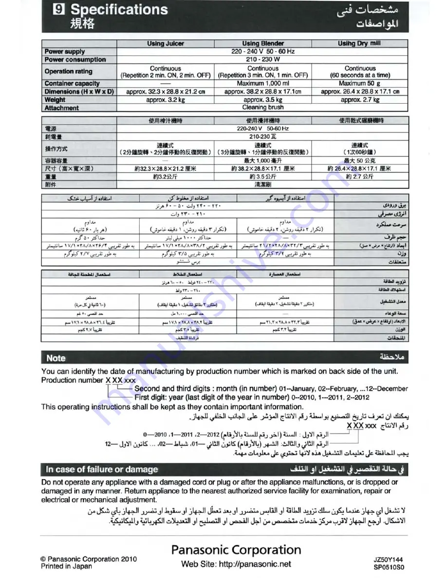 Panasonic MJ-J176P Operating Instructions Manual Download Page 12