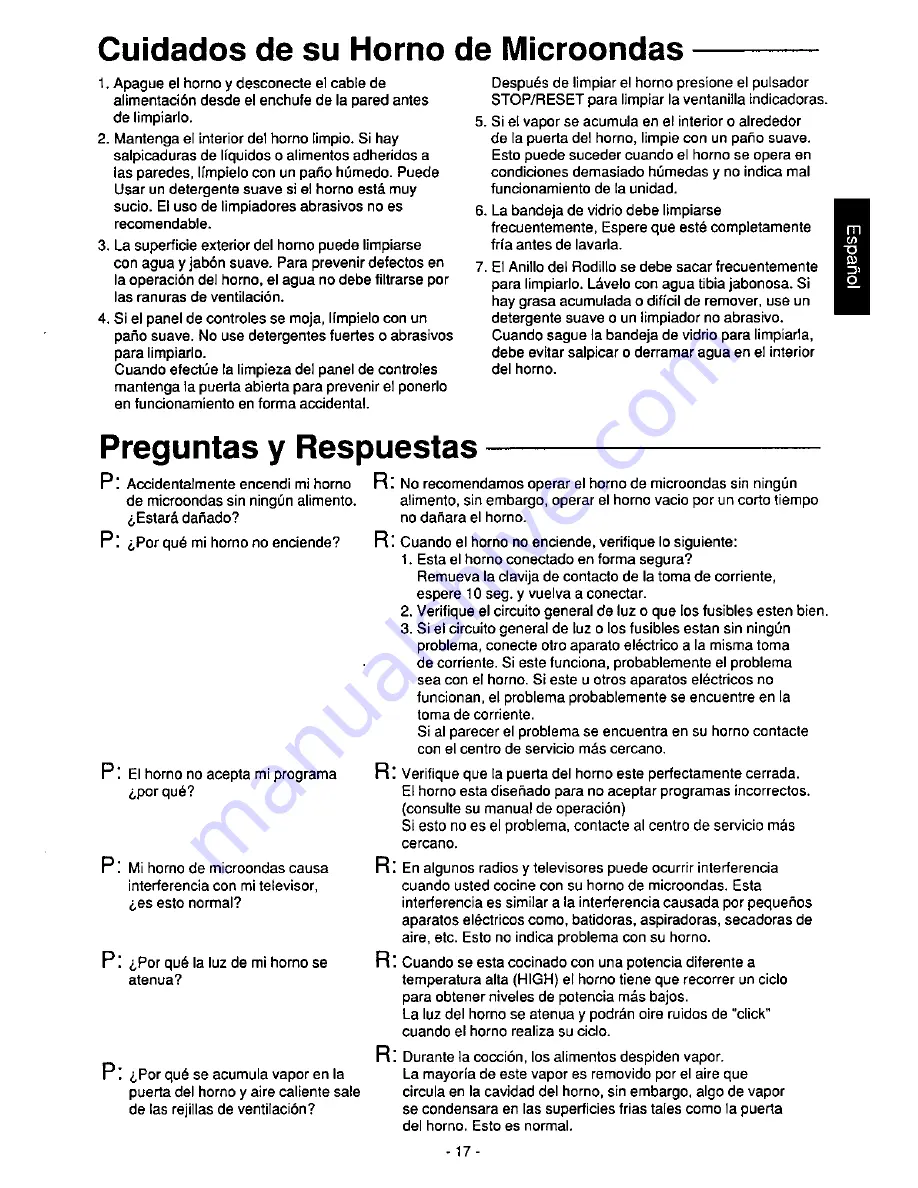 Panasonic NN-6382 Operating Instructions Manual Download Page 19