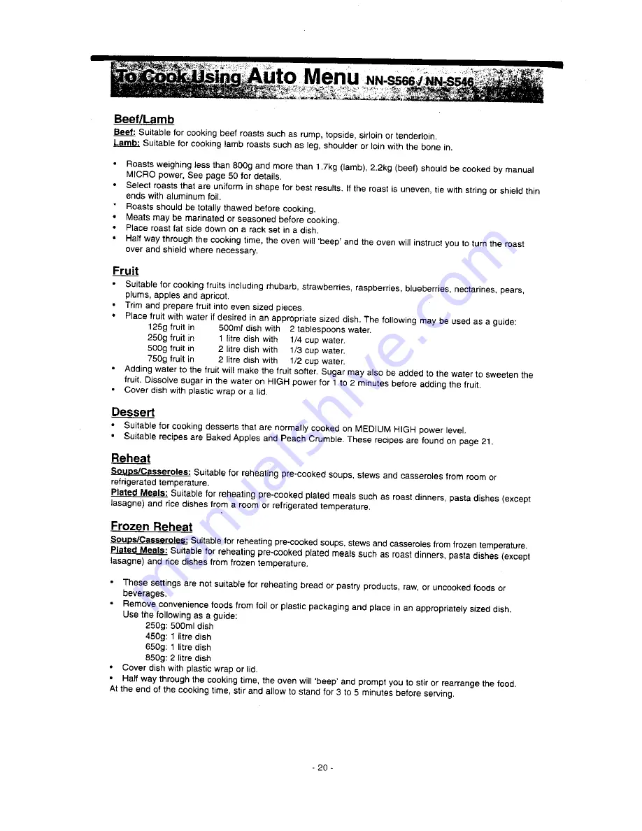 Panasonic NN-S546 Operation Manual & Cookbook Download Page 22