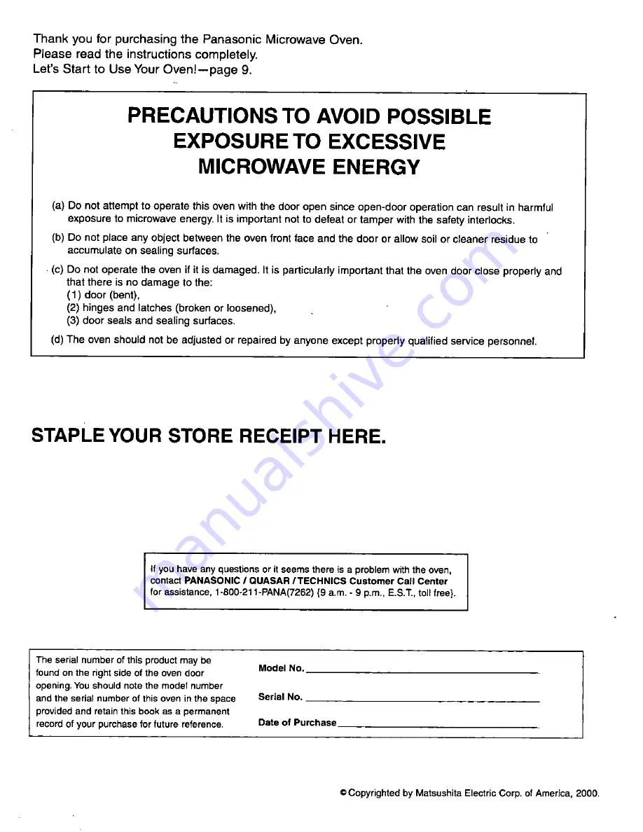 Panasonic NN-S780 Operating Instructions Manual Download Page 2