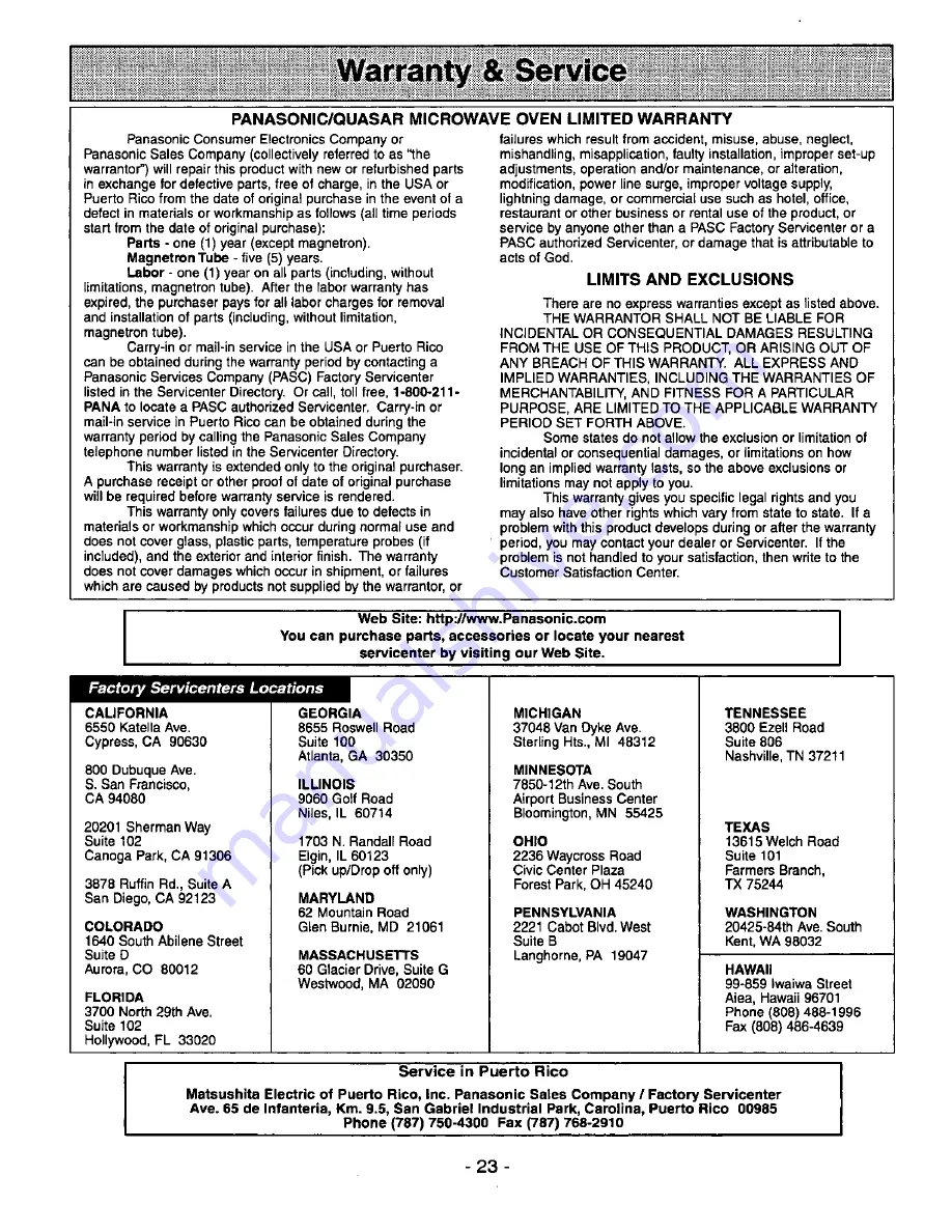 Panasonic NN-S780 Operating Instructions Manual Download Page 25